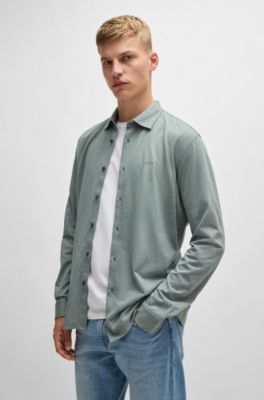 Melange slim-fit shirt in cotton piqu&eacute;, Light Green