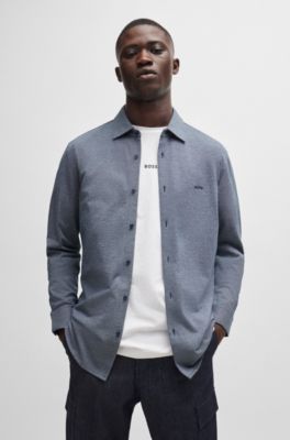 Melange slim-fit shirt in cotton piqu&eacute;, Light Blue