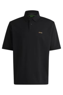Polo en jersey de coton avec motif artistique imprim&eacute;, Noir