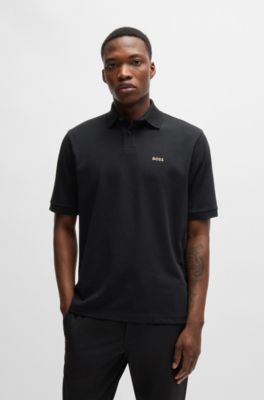 Polo en jersey de coton avec motif artistique imprim&eacute;, Noir