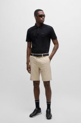 Relaxed-fit polo shirt in cotton jacquard with logo, Black