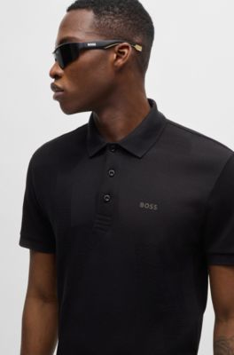 BOSS - Relaxed-fit polo shirt in cotton jacquard with logo - Black