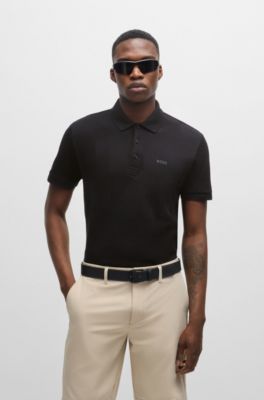 Polo Relaxed en jacquard de coton avec logo, Noir