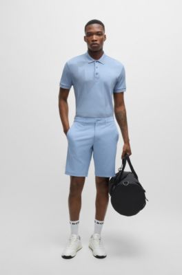 Relaxed-fit polo shirt in cotton jacquard with logo, Light Blue