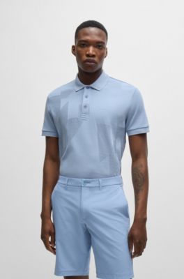 Relaxed-fit polo shirt in cotton jacquard with logo, Light Blue