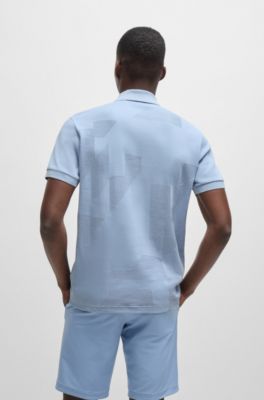 Relaxed-fit polo shirt in cotton jacquard with logo, Light Blue