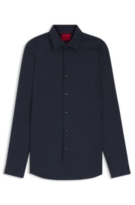 Easy-iron modern-fit shirt in cotton poplin, Dark Blue