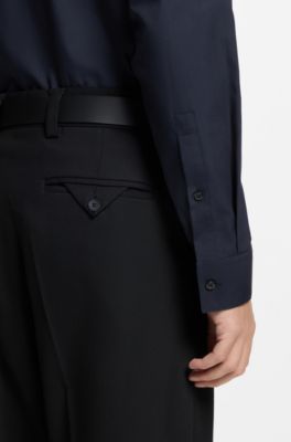 Easy-iron modern-fit shirt in cotton poplin, Dark Blue