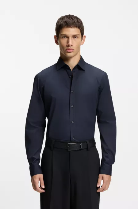Easy-iron modern-fit shirt in cotton poplin