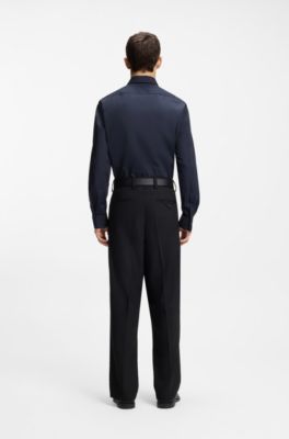 Easy-iron modern-fit shirt in cotton poplin, Dark Blue