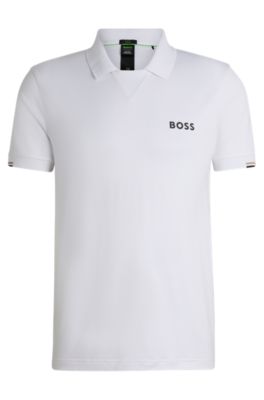 Shop Hugo Boss Boss X Matteo Berrettini V-insert Slim-fit Polo Shirt In White