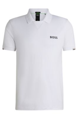 Hugo Boss Boss X Matteo Berrettini V-insert Slim-fit Polo Shirt In White