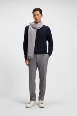 Bufanda de cashmere italiano con flecos y logo bordado, Gris claro