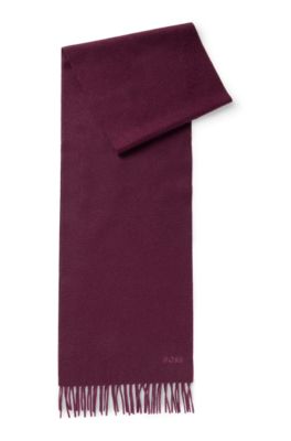 Italian-cashmere scarf with fringing and embroidered logo, Dark Purple