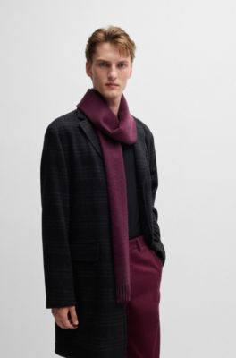 Bufanda de cashmere italiano con flecos y logo bordado, P&uacute;rpura oscuro