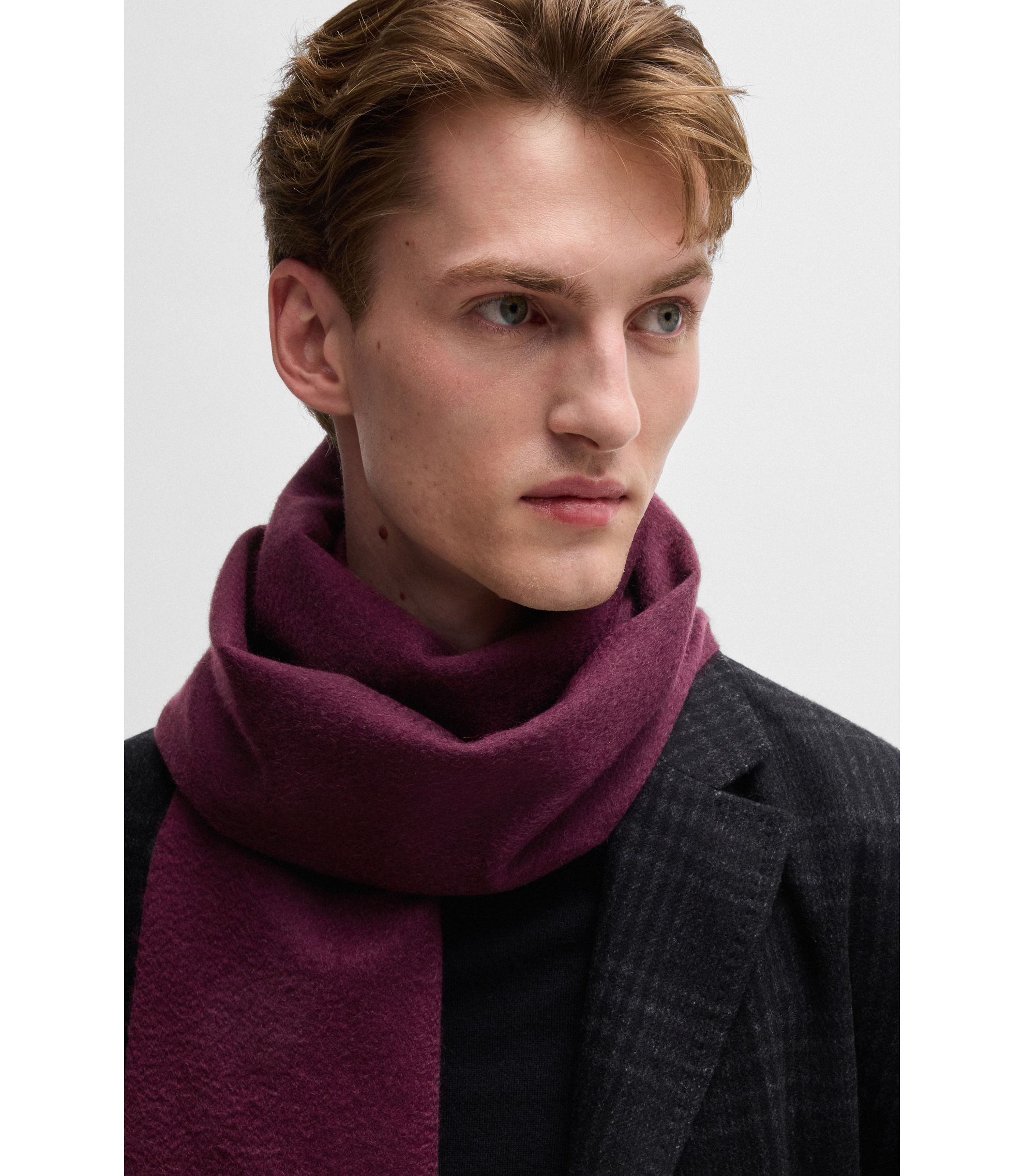 BOSS Italian-cashmere scarf with fringing and embroidered logo