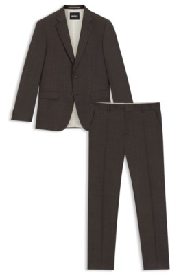 BOSS - Slim-fit suit in micro-patterned stretch virgin wool - Dark