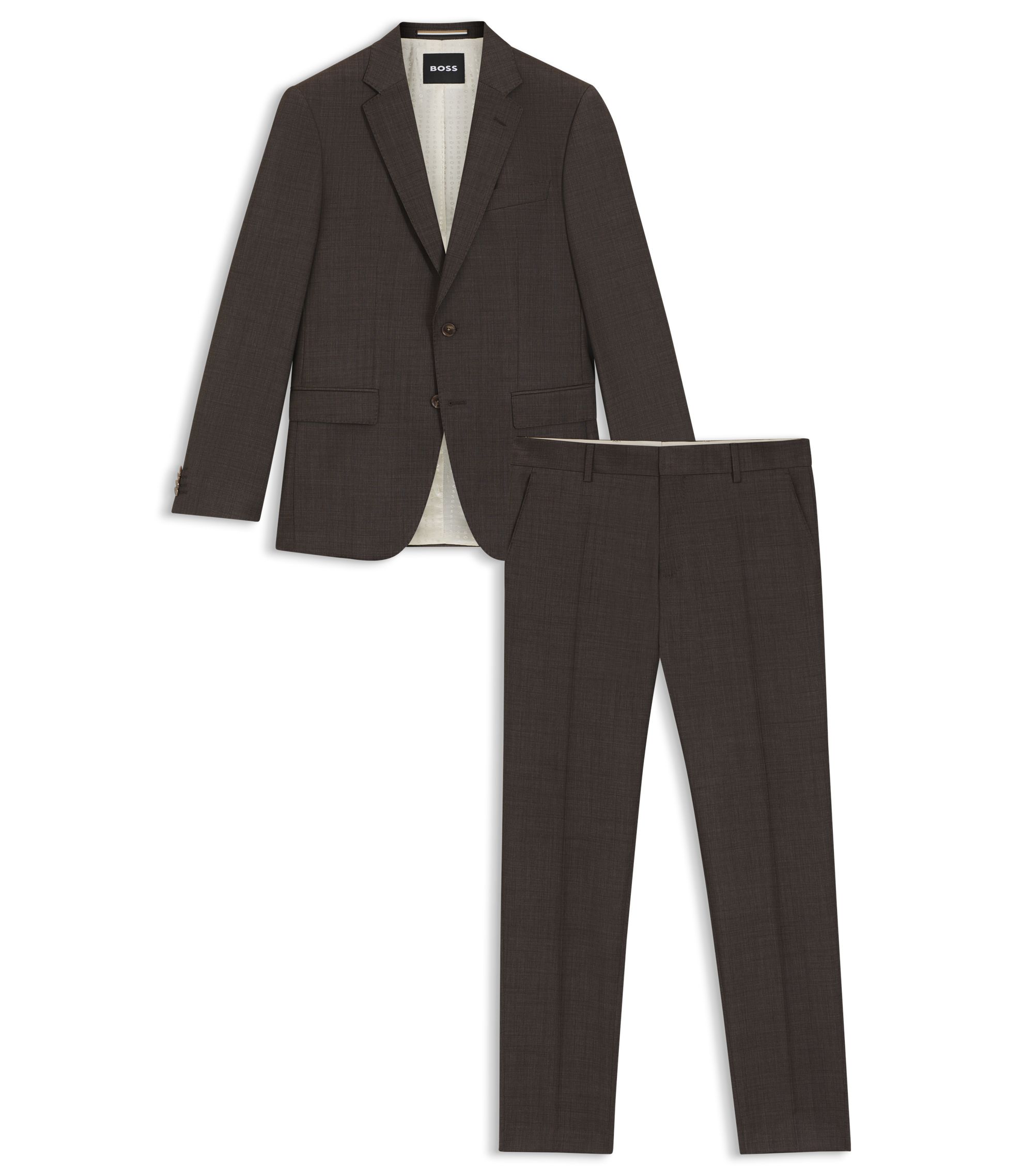 BOSS - Slim-fit suit in micro-patterned stretch virgin wool - Dark