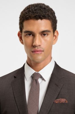 Slim-fit suit in micro-patterned stretch virgin wool, Dark Brown