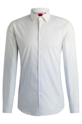 Camisa slim fit en popel&iacute;n de algod&oacute;n a rayas degradadas, Celeste
