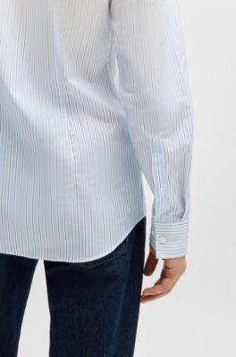 Camisa slim fit en popel&iacute;n de algod&oacute;n a rayas degradadas, Celeste