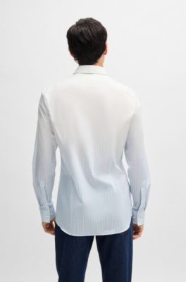 Camisa slim fit en popel&iacute;n de algod&oacute;n a rayas degradadas, Celeste
