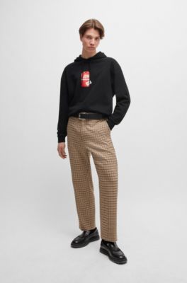 Cotton-terry hoodie with travel-tag artwork, Black