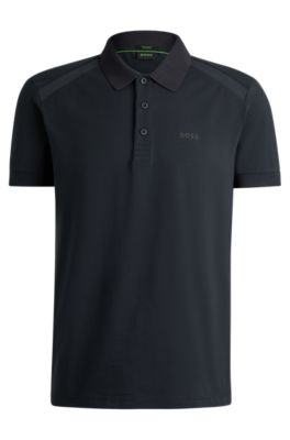 Polo slim fit de algod&oacute;n el&aacute;stico con apliques de cinta a rayas, Azul oscuro