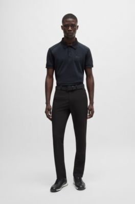 Polo slim fit de algod&oacute;n el&aacute;stico con apliques de cinta a rayas, Azul oscuro