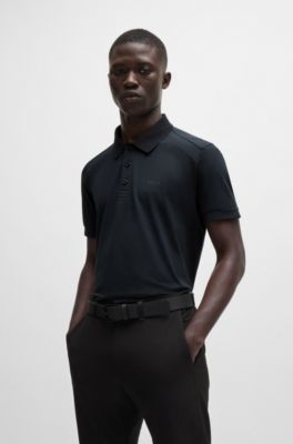Polo slim fit de algod&oacute;n el&aacute;stico con apliques de cinta a rayas, Azul oscuro
