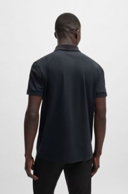 Polo slim fit de algod&oacute;n el&aacute;stico con apliques de cinta a rayas, Azul oscuro