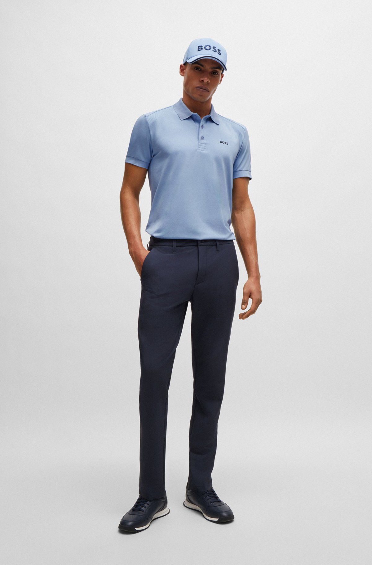 BOSS - Stretch-cotton polo shirt with striped tape inserts BOSS - Stretch-cotton polo shirt with striped tape inserts