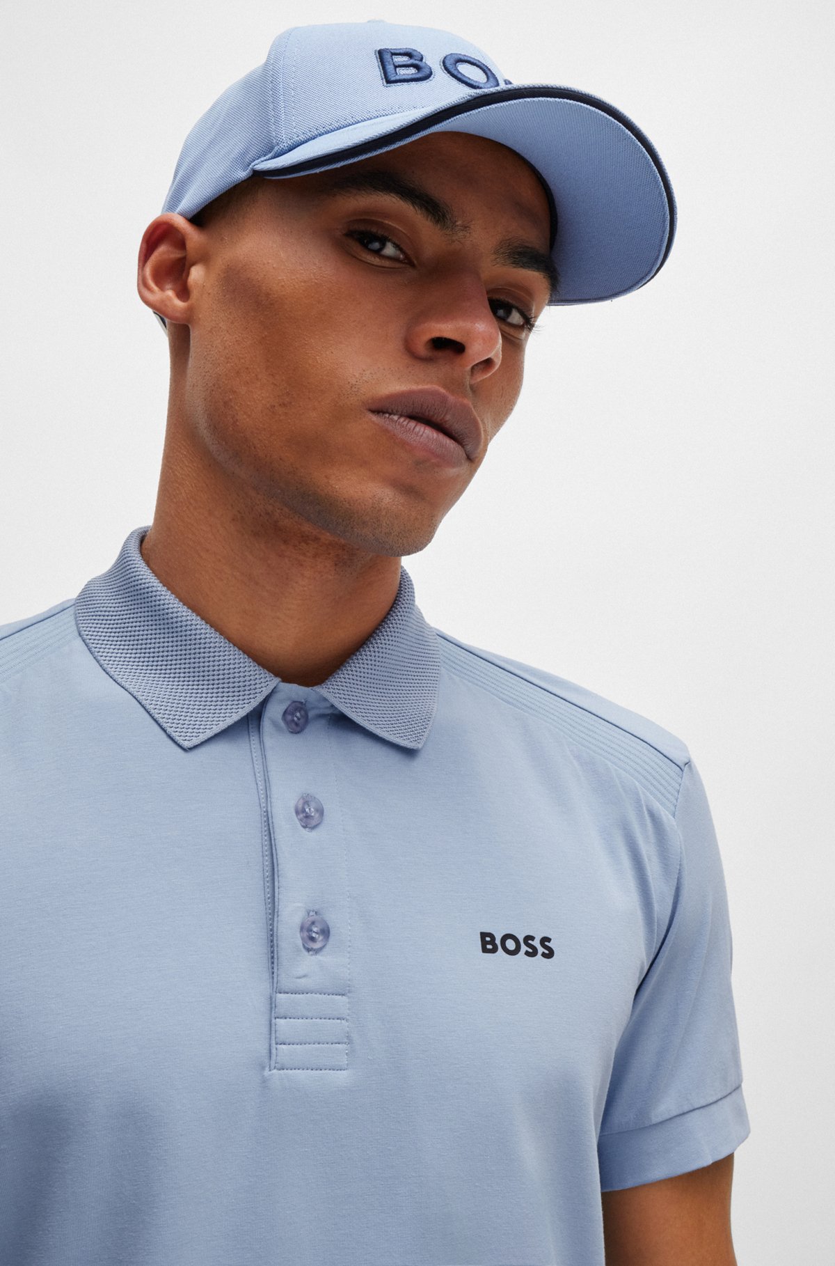 BOSS - Stretch-cotton polo shirt with striped tape inserts BOSS - Stretch-cotton polo shirt with striped tape inserts