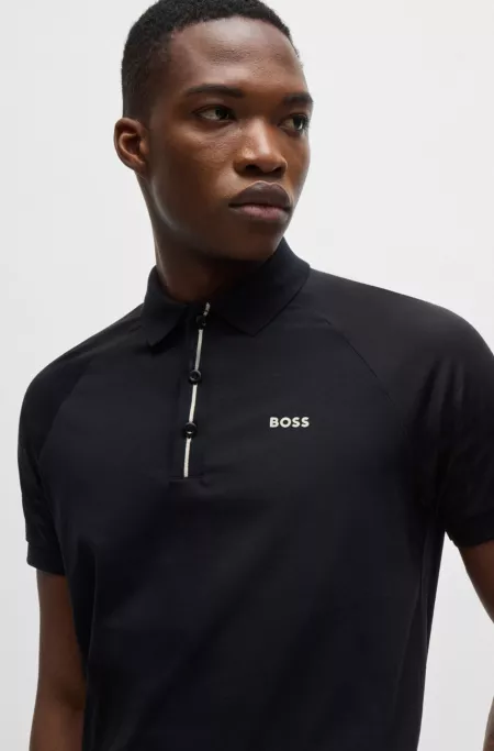 Polo shirt with embossed stripe artwork