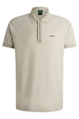 Hugo Boss Polo Shirt With Embossed Stripe Artwork In Light Beige