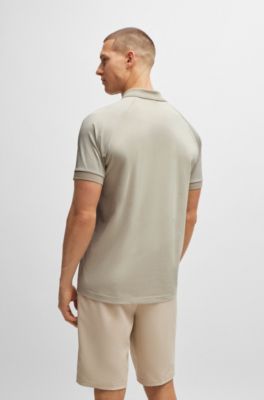 Polo de algod&oacute;n con ilustraci&oacute;n de rayas en relieve, Beige claro