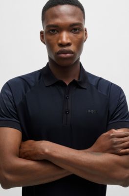 Polo de algod&oacute;n con ilustraci&oacute;n de rayas en relieve, Azul oscuro