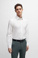 Camisa slim fit en popelín de algodón elástico de planchado fácil, Blanco