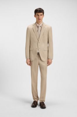 Camisa slim fit en sarga de algod&oacute;n el&aacute;stico de planchado f&aacute;cil, Beige