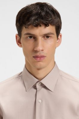 Easy-iron slim-fit shirt in stretch-cotton twill, Beige