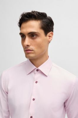 Chemise Slim en twill de coton stretch facile &agrave; repasser, Rose clair