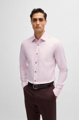 Chemise Slim en twill de coton stretch facile &agrave; repasser, Rose clair