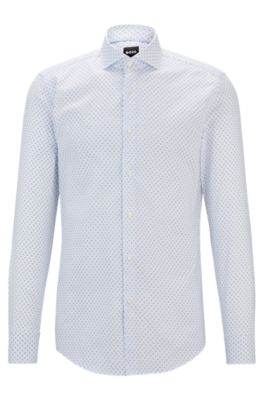 Camisa slim fit de algod&oacute;n el&aacute;stico con estampado, Blanco