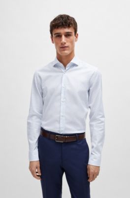 Camisa slim fit de algod&oacute;n el&aacute;stico con estampado, Blanco