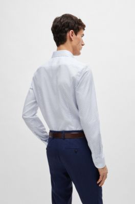Camisa slim fit de algod&oacute;n el&aacute;stico con estampado, Blanco