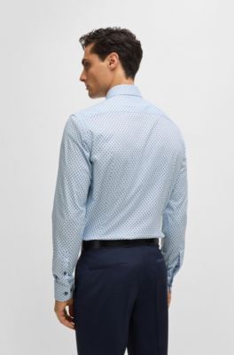 Camisa slim fit de algod&oacute;n el&aacute;stico con estampado, Celeste