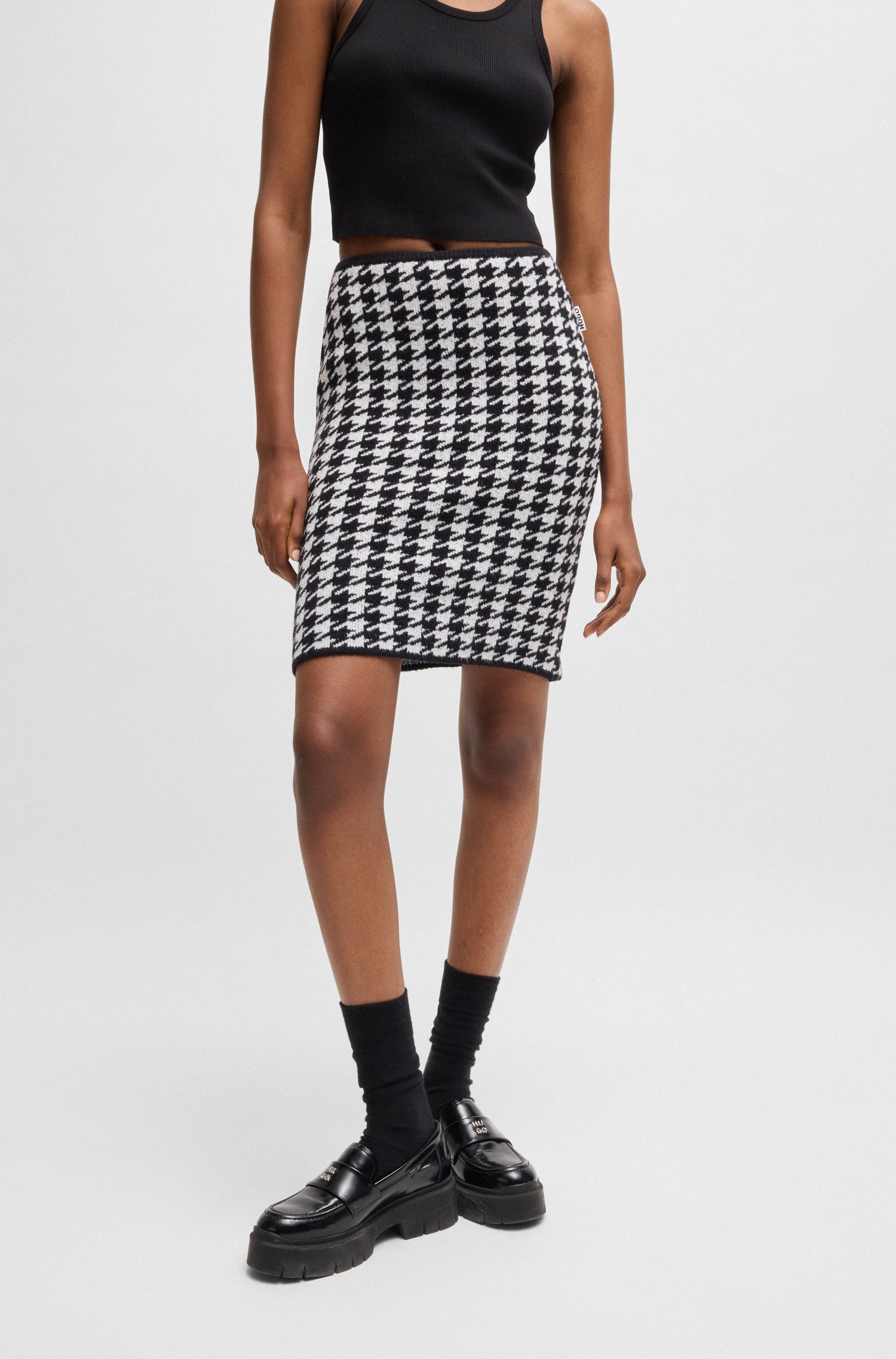Slim-fit mini skirt a houndstooth cotton blend