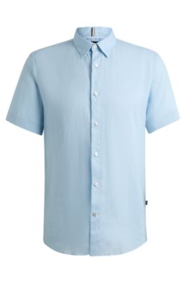 BOSS - Slim-fit shirt in stretch-linen chambray