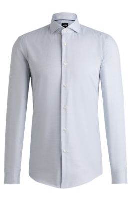 Hugo Boss Regular-fit Shirt In Cotton And Cashmere In Light Blue