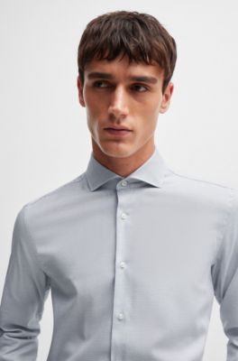 Camisa slim fit de algod&oacute;n con estructura, Celeste